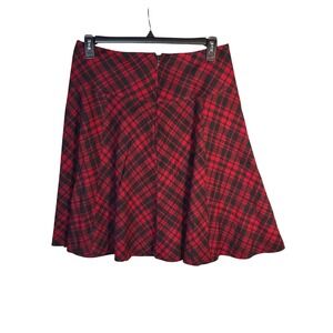Lauren Ralph Lauren Plaid A Line Skirt Red Black Wool Blend Women Size 8